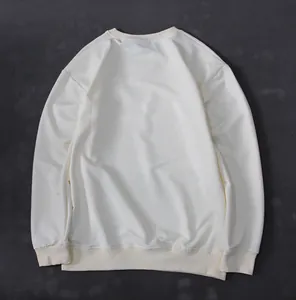 Back view of a cream-colored men's long-sleeve sports sweatshirt with ribbed cuffs