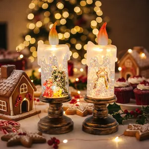 LED Kerstkaarslamp met intern sneeuwboleffect en decoratieve Kerstman figuur ornament