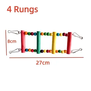 Colorful wooden bird ladder toy with beads and 4 rungs, 27cm climbing swing