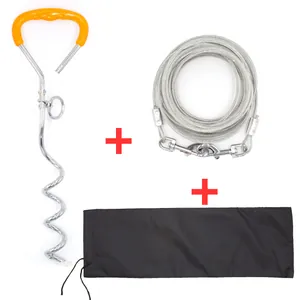 Kit picchetto a spirale per cani con cavo in acciaio e custodia nera per uso esterno