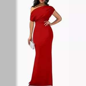 Robe Maxi Élégante pour Femmes Épaules Dénudées Coupe Slim Sans Manches Dos Nu Robe Mermaid de Soirée Formelle Robe de Cocktail