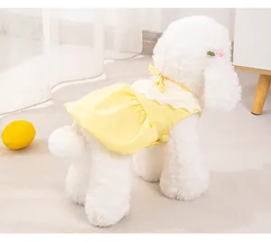 Détail d'une robe de princesse jaune pour animal avec col en dentelle