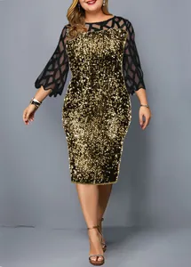 Detailansicht von Abendkleid Übergröße mit goldenen Pailletten und Netzärmeln