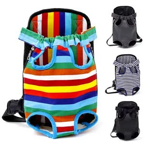 Portable legs-out pet carrier backpack with rainbow stripes for small dogs and cats