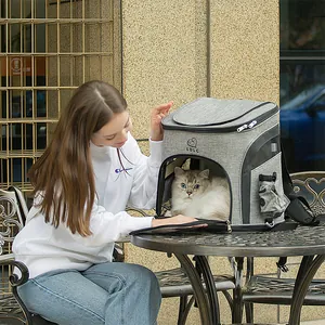 Large Capacity Foldable Pet Carrier Backpack For Dogs Cats Breathable Mesh Travel Shoulder Bag Portable Outdoor Pet Bag