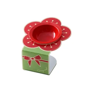Bloemvormige acryl standaard met rode keramische kattenbak voor nekbescherming