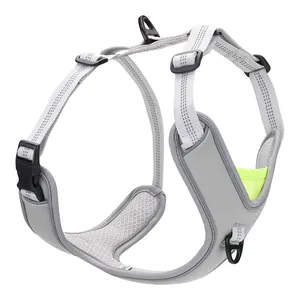 Harnais réglable et léger pour chien avec filet respirant en gris et vert citron