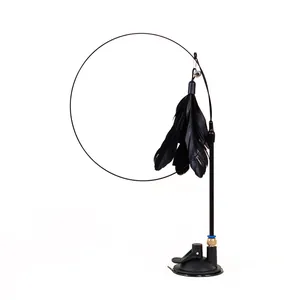 Jouet interactif pour chat avec ventouse, fil d'acier flexible et plumes noires naturelles