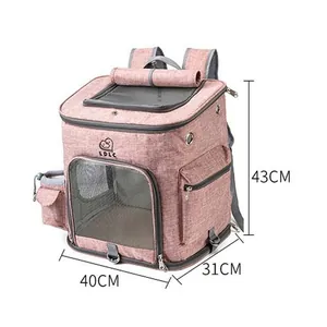 Mochila rosa plegable grande para mascotas con ventanas de malla, talla 40x31x43cm.