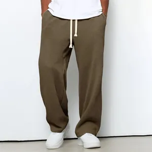 Pantalon large homme marron en maille gaufrée avec cordon de serrage pour le sport