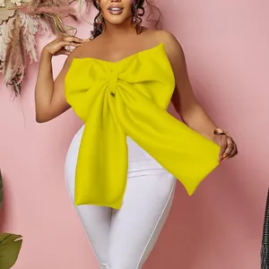 Sexy top a fascia senza spalline giallo vibrante per donna con un dettaglio a fiocco decorativo