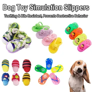 Detailed view of various simulation slipper-shaped dog chew toys for teeth cleaning