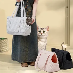 Portable quilted lightweight pet carrier shoulder bag for cats in multiple colors