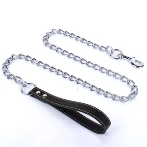Heavy Duty Metal Dog Leash With PU Padded Handle Bite Resistant Iron Chain Lead For Small Medium Large Dogs Pet Traction Rope