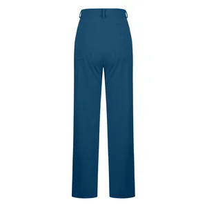 Detailed back view of women's straight leg casual trousers in dark blue with pockets