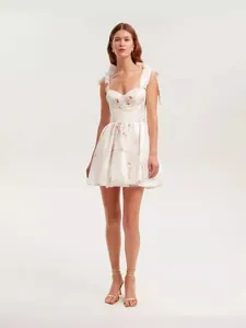 Elegant off-shoulder white organza floral mini dress for cocktail parties and evening events