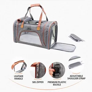 Trasportino portatile traspirante per animali con tracolla e cerniere SBS