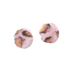 Set of two soft leopard print faux rabbit fur ball toys for interactive cat play and exercise