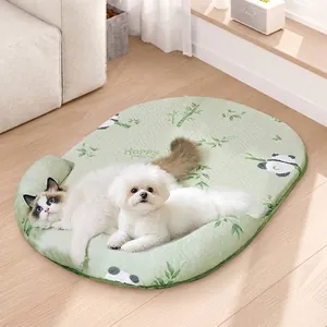 Alfombrilla refrescante ovalada grande para mascotas con patrón de panda y bambú para perros