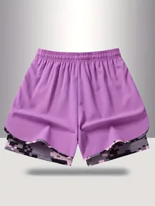 Pantaloncini sportivi viola da donna con design a doppio strato e fodera pixelata