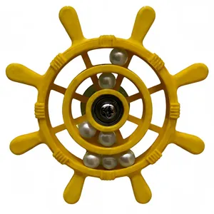 Interactive yellow nautical ship wheel bird toy for parrots with rotating pearl beads detail