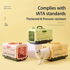 Large Foldable Pet Carrier Flight Box Portable Breathable PP Plastic Cat Dog Crate For Air Travel Car Carrying House Cage