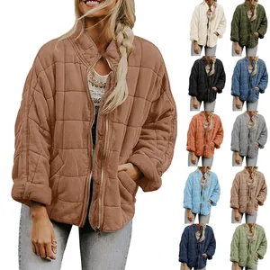 Detail view showing multiple color options for the women's quilted stand-collar jacket