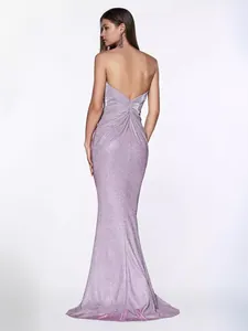Elegant shimmering purple evening gown for banquets featuring a backless long dress design