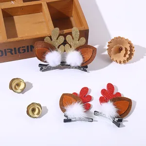 Christmas reindeer antler hair clips cute glitter hairpins holiday hair accessories for kids