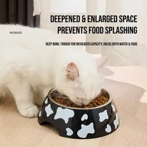 Large capacity stainless steel pet bowl with cow pattern design for cats and dogs