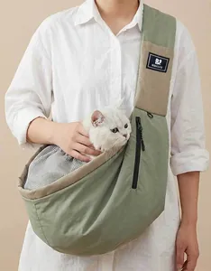BIBICUTE portable cat carrier sling bag for small pets in stylish green and beige