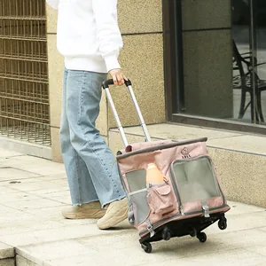 Carrito plegable para mascotas con ruedas y asa telescópica para viajes