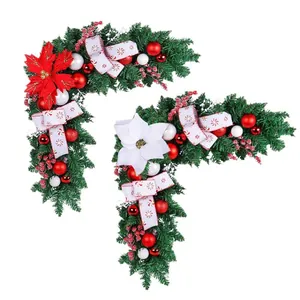 Lot de deux guirlandes de Noël en L pour coins de porte avec boules rouges et blanches