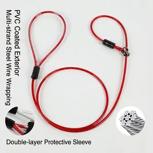 Detailed view of heavy-duty steel wire P-chain dog leash with anti-bite rubber coating