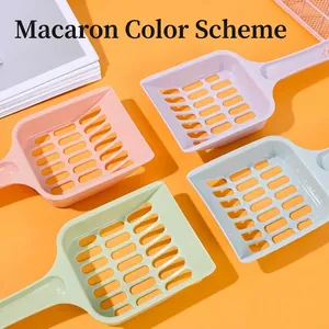 Durable macaron colored hollow cat litter scoops for efficient pet litter box cleaning