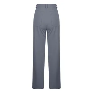 Back view of women's solid color high-waisted straight leg casual work pants