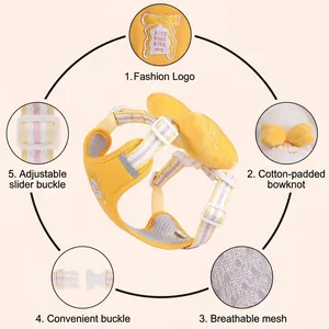 Harnais gilet jaune pour chien avec nœud papillon et maille respirante ajustable