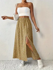 Gonna lunga stile boho a fiori con spacco laterale alto ed elastico in vita da donna