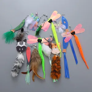 Variety pack of colorful plush insect and feather cat wand replacement toy heads.