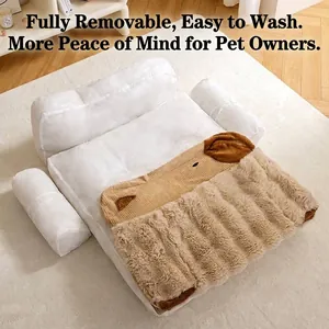 Cozy and warm plush pet bed with a washable cartoon cover for small dogs and cats