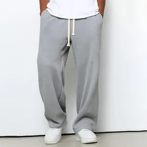 Pantalon décontracté large pour homme en maille gaufrée grise à cordon