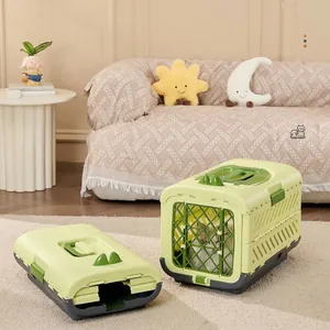 Premium foldable portable pet carrier crate for cats and dogs, light green design for travel
