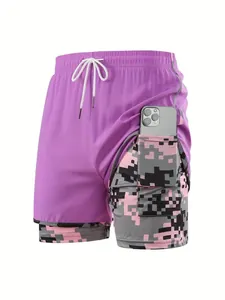 Detail of double-layer sports shorts with functional inner phone pocket detail