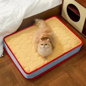 Washable orthopedic cat sofa bed with breathable mesh and waterproof yellow quilted mat