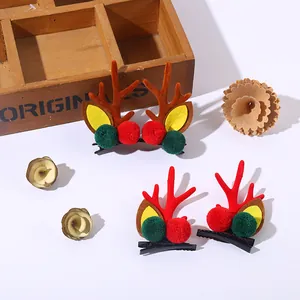 Christmas reindeer antler hair clips, cute plush velvet deer horn hairpins for kids, festive hair accessories.