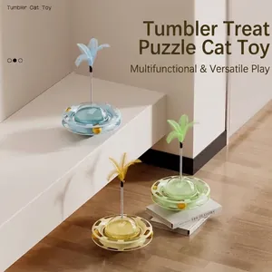 Jouet culbuto interactif pour chat avec circuit à billes, plume et distributeur de croquettes