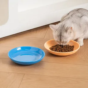 Assiette en Céramique pour Animaux Bol Coloré pour Chat Plat Peu Profond pour Chien Anti-Renversement Et Support en Fer Surélevé