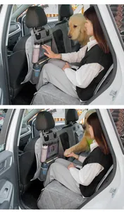 Grey waterproof car back seat cover with pet barrier and storage pockets