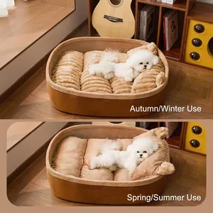 Cozy all-season pet bed for small dogs and cats with dual winter/summer texture