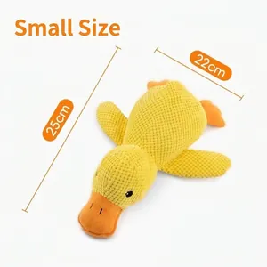 Small squeaky plush yellow duck dog toy with 25cm and 22cm dimensions for pets